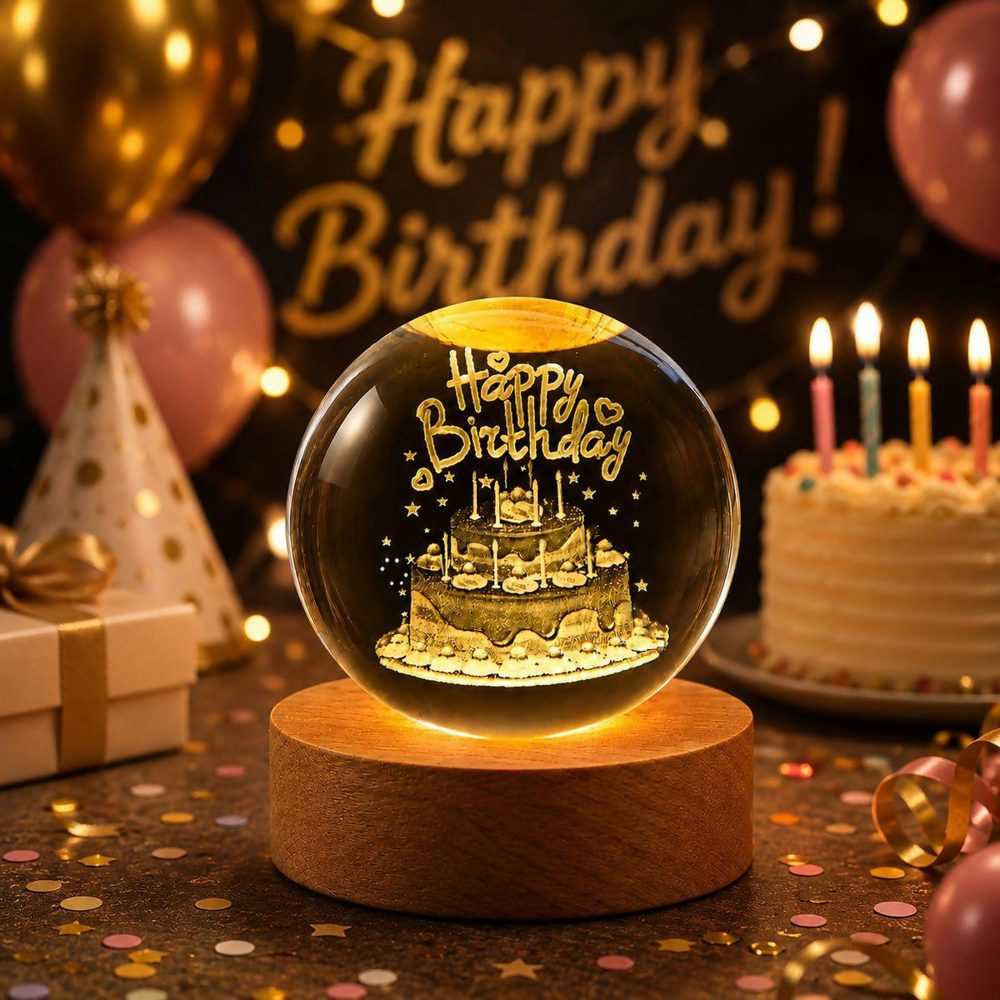 Birthday crystal ball lamp glowing